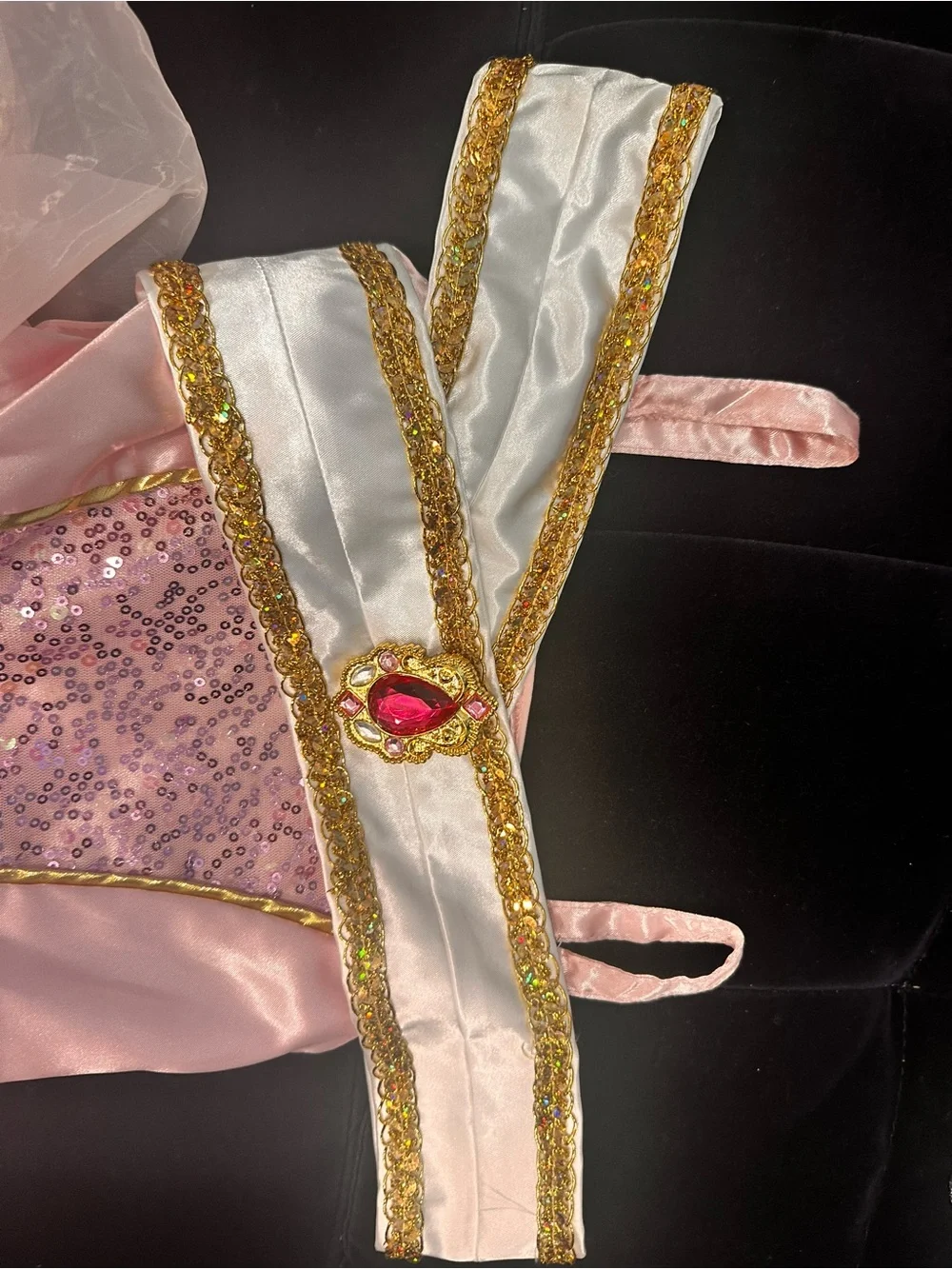 Sleeping Beauty Pink Gold Princess Tulle Capelet with Jewel Trim